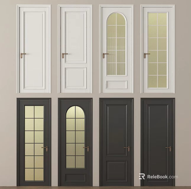 Various Interior Door Designs With White Black Glass Panel And Arch Styles 3d model