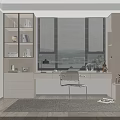 Modern Home Office Workspace With Spacious Desk Open Shelves Books Plants Chair And Area Rug