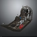 Sturdy Airboat Water Vehicle With Metal Frame Seats Control Console And Red Life Preserver