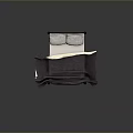 Four Poster Bed With Ornate Headboard Black Bedposts And Bedding 3d model