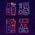 Neon Decorative Lights With Beer Bottles Wine Glasses And Bar Elements