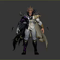 A Man In Ornate White And Purple Costume With Golden Crown And Winged Decorations