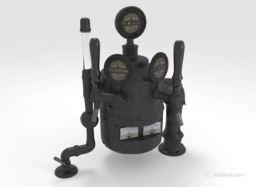 Vintage Black Mechanical Equipment With Gauges Knobs Pipes And Control Panel 3d model 