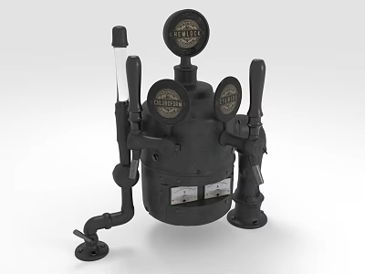 Vintage Black Mechanical Equipment With Gauges Knobs Pipes And Control Panel 3d model