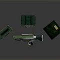 Transparent Laser Gun As Main Weapon With Green Blue Storage Boxes 3d model