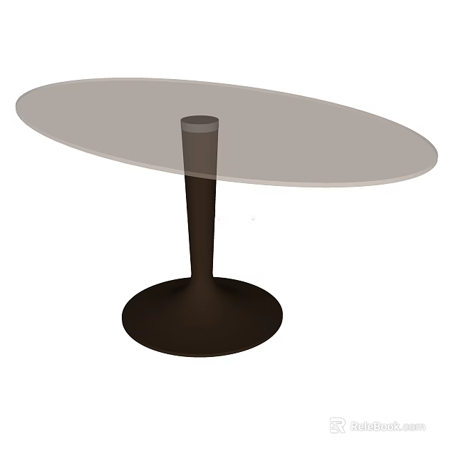 Modern Minimalist Dining Table With Oval Light Colored Top And Dark Brown Base 3d model 