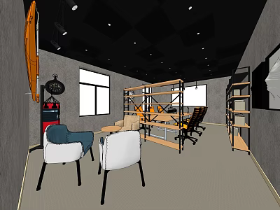 Modern Conference Room Interior With Meeting Tables Comfortable Chairs And Bookshelves 3d model