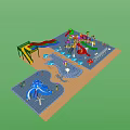 Colorful Water Park Playground Equipment With Slides Mushroom Shaped Structures And Umbrella Shaded Pools 3d model