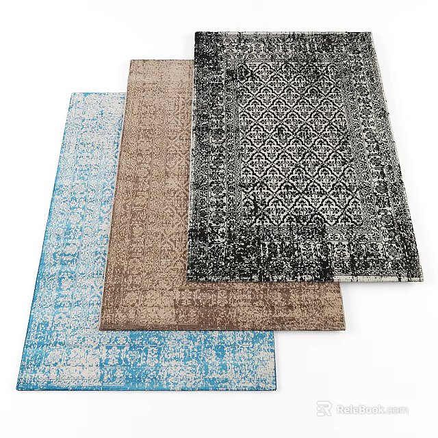 Square Rugs in Blue Brown Black with Geometric Patterns for Home Decor 3d model