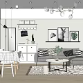 Modern Living Dining Room Interior Design With Sofa Coffee Table Dining Chairs And Decorative Paintings