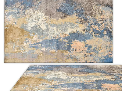 Square Rug With Abstract Art Design In Blue Beige Tones 3d model