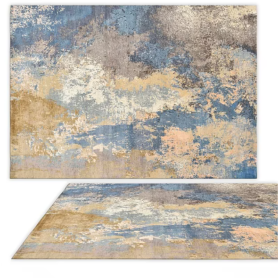 Square Rug With Abstract Art Design In Blue Beige Tones 3d model