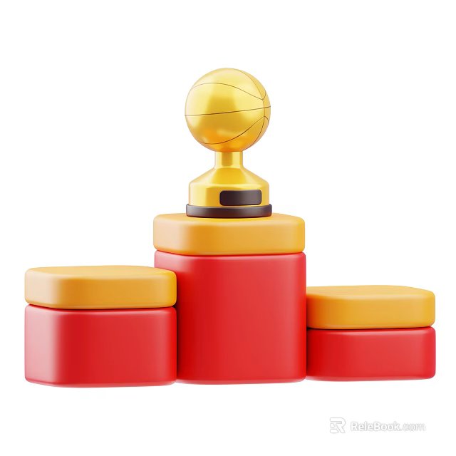 Elegant Decorative Ornament Set with Golden Basketball Figurine Red Cylindrical Containers and Yellow Lids 3d model 
