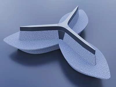 Modern Geometric Sculpture With Gray Textured Leaves And Metallic Cross Structure 3d model