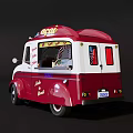 Red And White Ice Cream Truck With Decorative Lights And Open Side Door For Selling