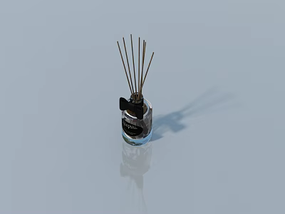 Transparent Aromatic Diffuser Bottle With Scented Sticks Black Bow And Reflection On Light Blue Surface 3d model