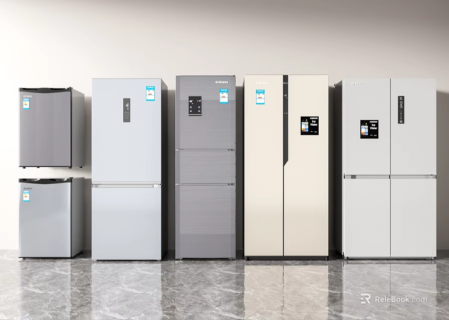 Modern Refrigerators Freezers In Various Styles And Different Colors For Kitchen Use 3d model 
