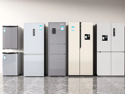 Modern Refrigerators Freezers In Various Styles And Different Colors For Kitchen Use 3d model