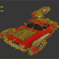 Futuristic Red Modified Car With Exposed Engine Side Exhaust Pipes And Top Device