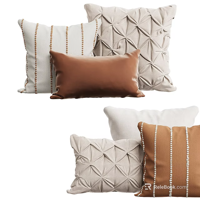 Brown Beige Decorative Throw Pillows With Beaded Stripes And Geometric Patterns 3d model 