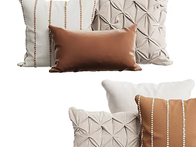 Brown Beige Decorative Throw Pillows With Beaded Stripes And Geometric Patterns 3d model
