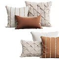 Brown Beige Decorative Throw Pillows With Beaded Stripes And Geometric Patterns