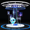Interactive Zone Featuring Blue Robot Digital Displays And Circular Tech Structure 3d model