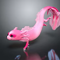 Cute Pink Fantasy Creature Character With Transparent Fins And Long Tail