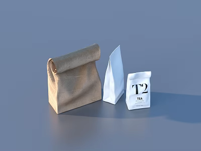 Everyday Living Essentials Brown Canvas Bag White Paper Pouch And T2 Tea Box 3d model