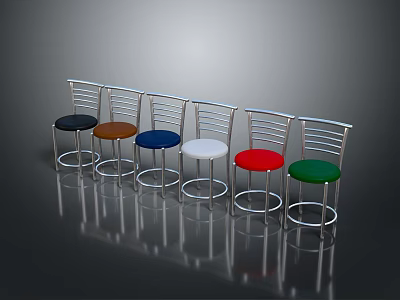 Colorful Bar Stools Set with Silver Metal Frame and Round Seats 3d model