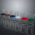 Colorful Bar Stools Set with Silver Metal Frame and Round Seats