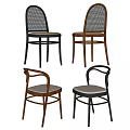 Modern Leisure Chairs with Wicker Backrest Wooden Frame and Upholstered Seats in Multiple Colors