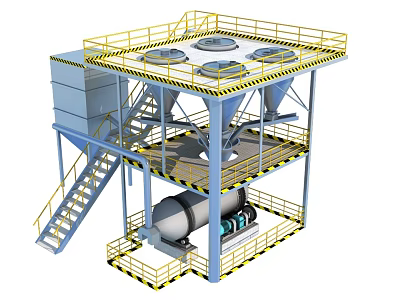 Multi Level Industrial Equipment With Platforms Stairs Safety Railings And Storage Tanks 3d model