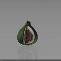 Fresh Green Fig Cut Open Showing Red Pulp And Seeds On Dark Surface 3d model