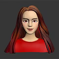 3D Character Model With Long Red Orange Gradient Hair And Red Top