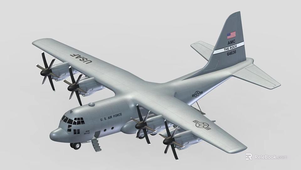 Modern Commercial Passenger Airplane With Silver Body Four Propeller Engines And Large Wings 3d model 
