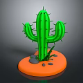 3D Rendered Green Cactus Desert Plant Natural Scene With Orange Base Stones And Grass Blades