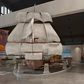 Cultural Center Large Sailboat Model in Exhibition Hall With Historical Displays And Decorative Walls