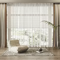 Beige Modern Curtains Sheer White Blinds In Large Window Living Room With Cozy Bean Bag
