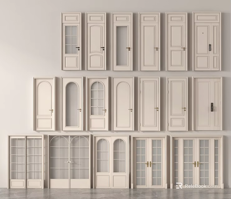 Various Stylish Interior Hinged Doors With Glass Panels And Arch Designs 3d model 