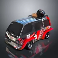 Customized Red And Black Bus Featuring Roof Equipment Racing Style Graphics And Number Thirteen