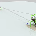 Outdoor Playground Equipment with Green Metal Frame Rope Zip Line Stairs and Platform
