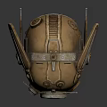 Vintage Brass Steampunk Helmet With Mechanical Gears Green Lens And Metal Base