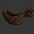 Wooden Ram Head Shaped Vessel With Carved Patterns For Daily Use