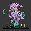 Pink Hair Female Figure With Crown And White Ghosts On Glowing Green Base With Candles