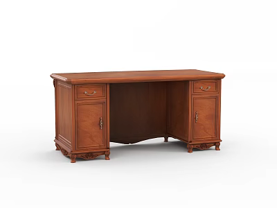 Traditional Wooden Desk With Carved Legs And Functional Storage Drawers Design 3d model