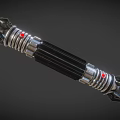 Futuristic Spiked Double Ended Weapon with Metallic Silver Rings Black Body and Red Lights