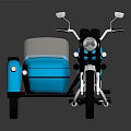 Vintage Black Motorcycle With Blue Sidecar on Shiny Surface Classic Design