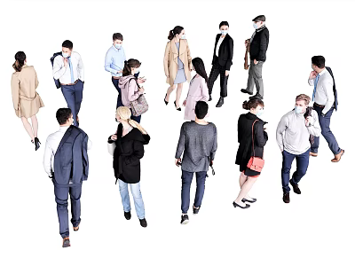 Group of People Walking And Standing With Different Ages Clothing Bags And Masks 3d model