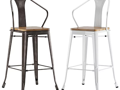 Modern Industrial Bar Stools With Metal Frame And Wooden Seat In Black White 3d model